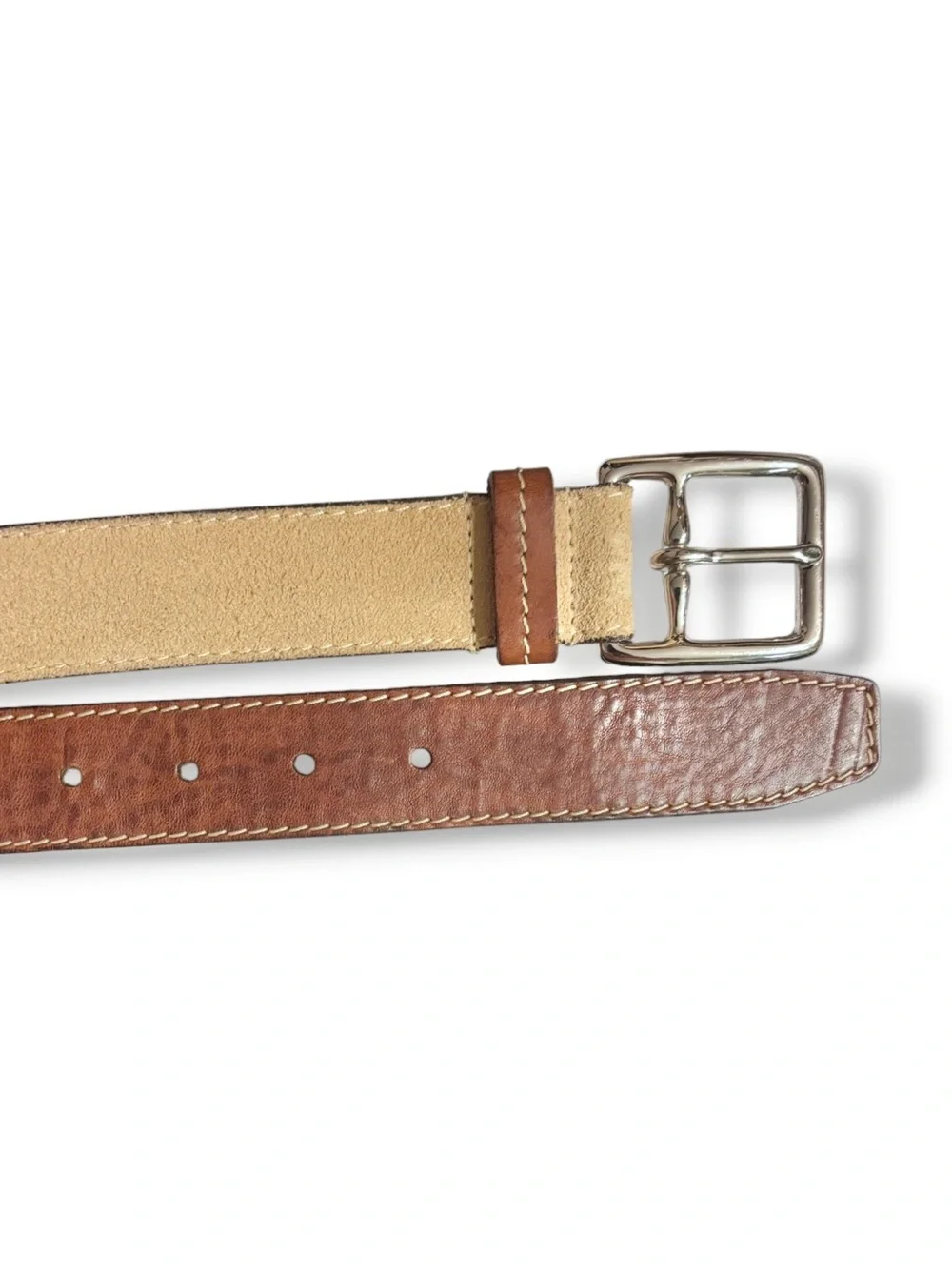 COLE HAAN Two Tone Tan & Brown Suede & Leather Belt Size 40 VINTAGE
